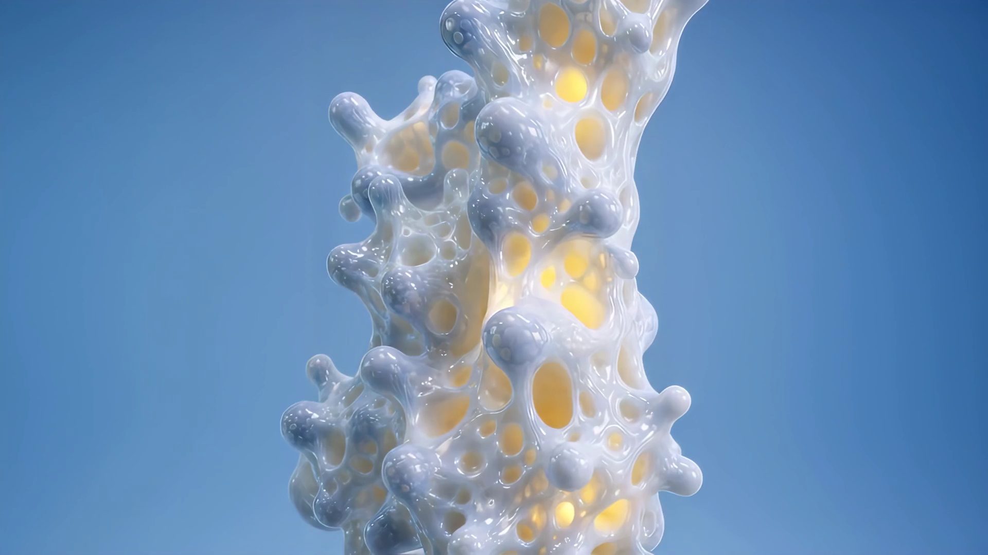 The main coral: a porous, milky white object against a blue sky
